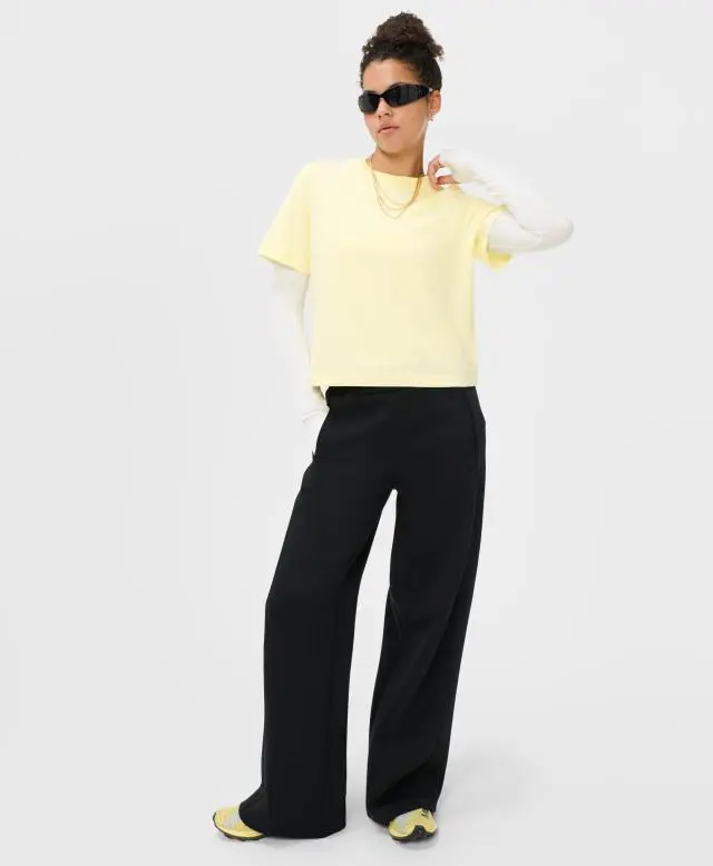 Sweaty Betty Textured Pique Wide Leg Trouser, Black