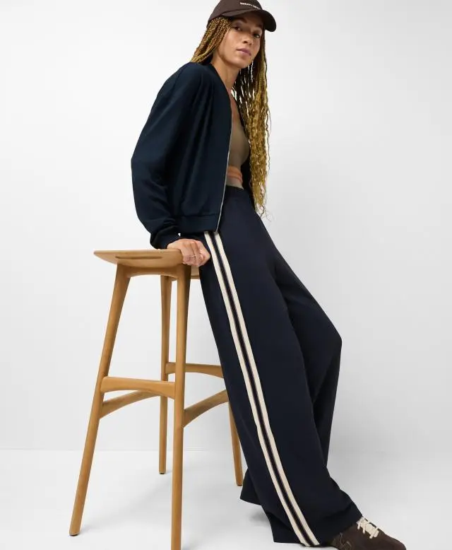 Sweaty Betty Lightweight Linear Striped Wide Leg Trouser, Blue,Brown