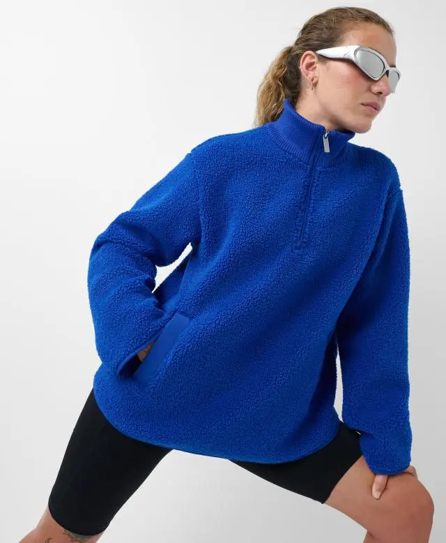 Sweaty Betty Plush Fleece Ribbed Half Zip, Blue