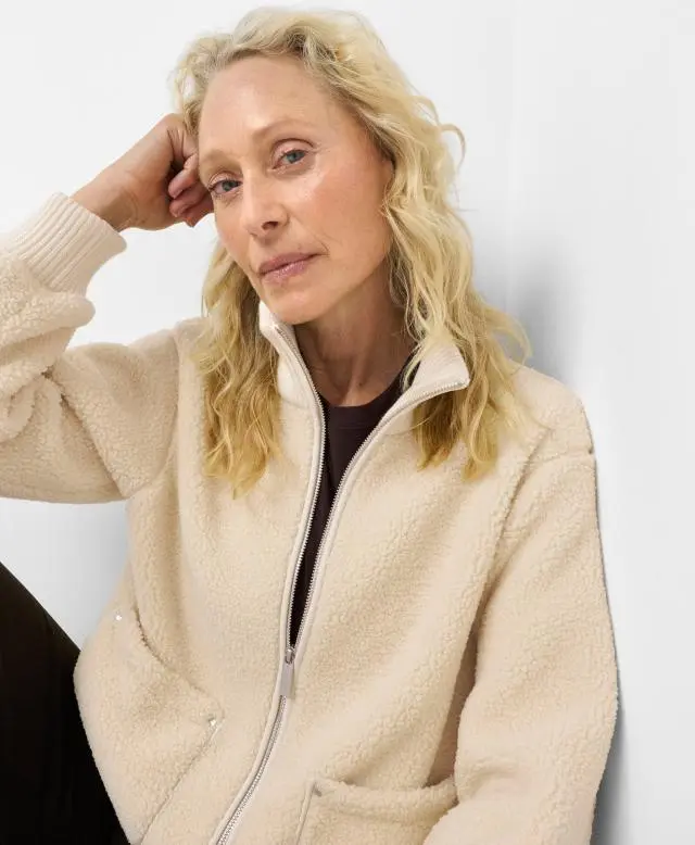 Sweaty Betty Plush Fleece Ribbed Zip Up, Neutral