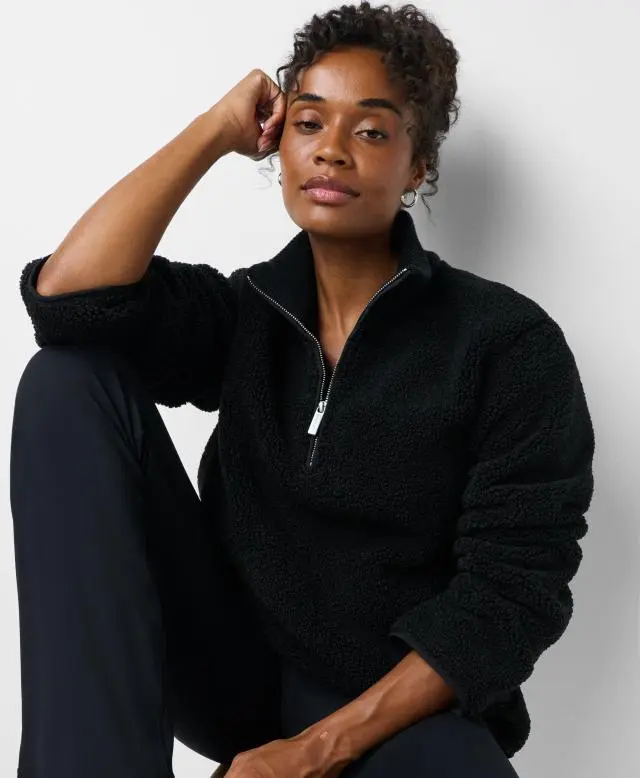 Sweaty Betty Plush Fleece Ribbed Half Zip, Black