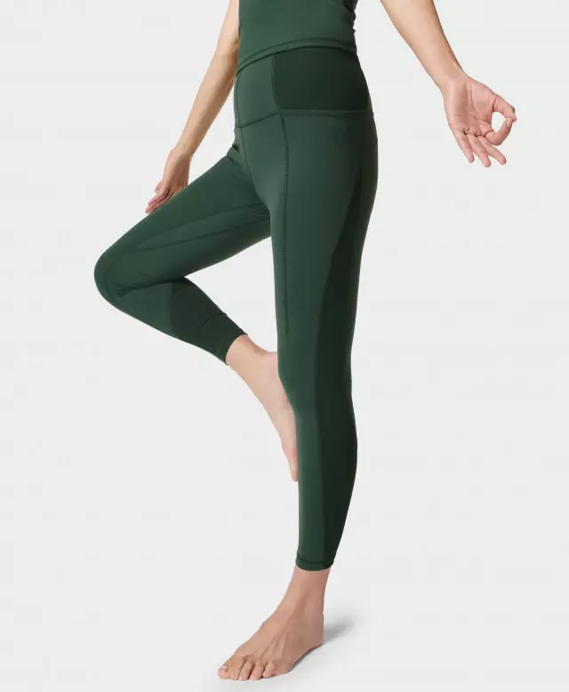 Sweaty Betty Super Soft Flow Ribbed 7/8 Yoga Leggings, Green, Women's