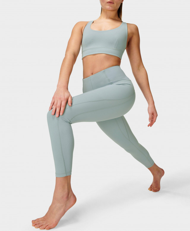 Sweaty Betty Super Soft Ribbed 7/8 Yoga Leggings, Blue