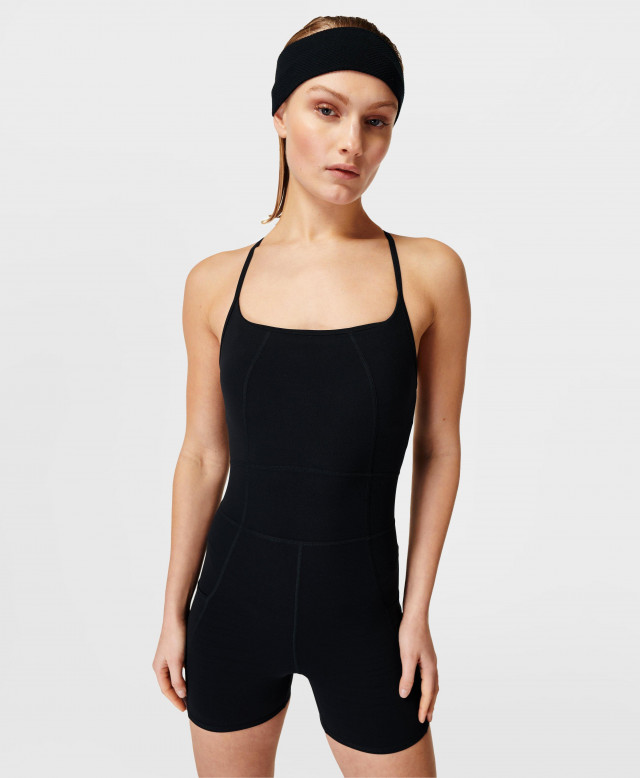 Sweaty Betty Super Soft Short Bodysuit, Black, Women's
