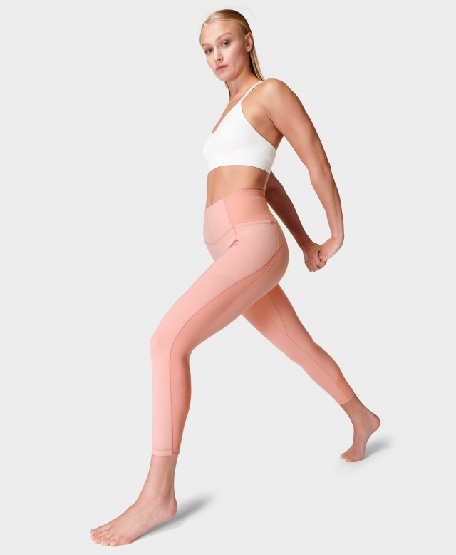 Sweaty Betty Super Soft Flow Ribbed 7/8 Yoga Leggings, Pink, Women's
