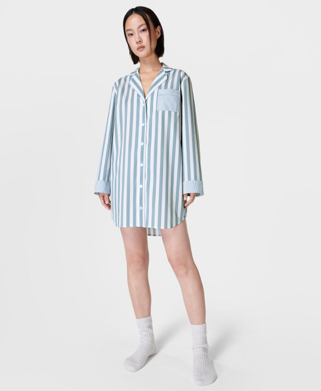 Sweaty Betty Restful Sleep Shirt Powered by Brrr , Storm Blue Stripe Print, Women's