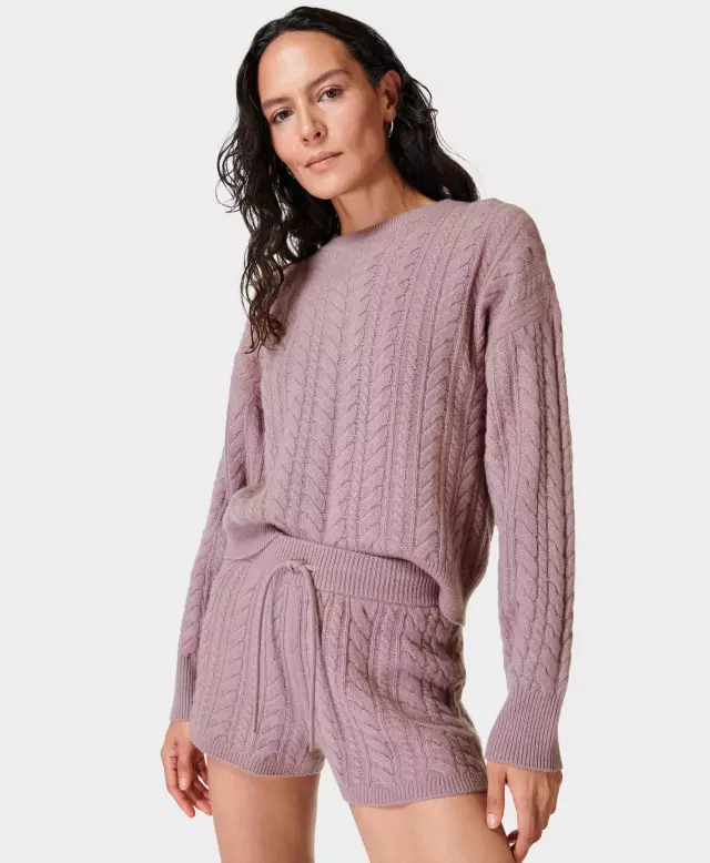 Sweaty Betty Cable Cashmere Blend Shorts, Pink