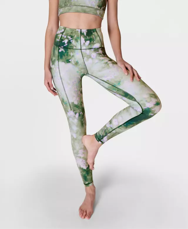 Super Soft Yoga Leggings - Green Lavender Meadow Print