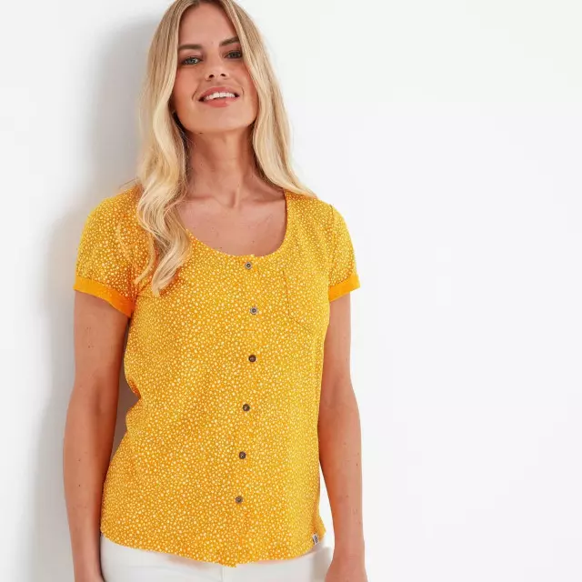 Kinver Womens Botton Up Top - Bright Yellow Dalmation Print