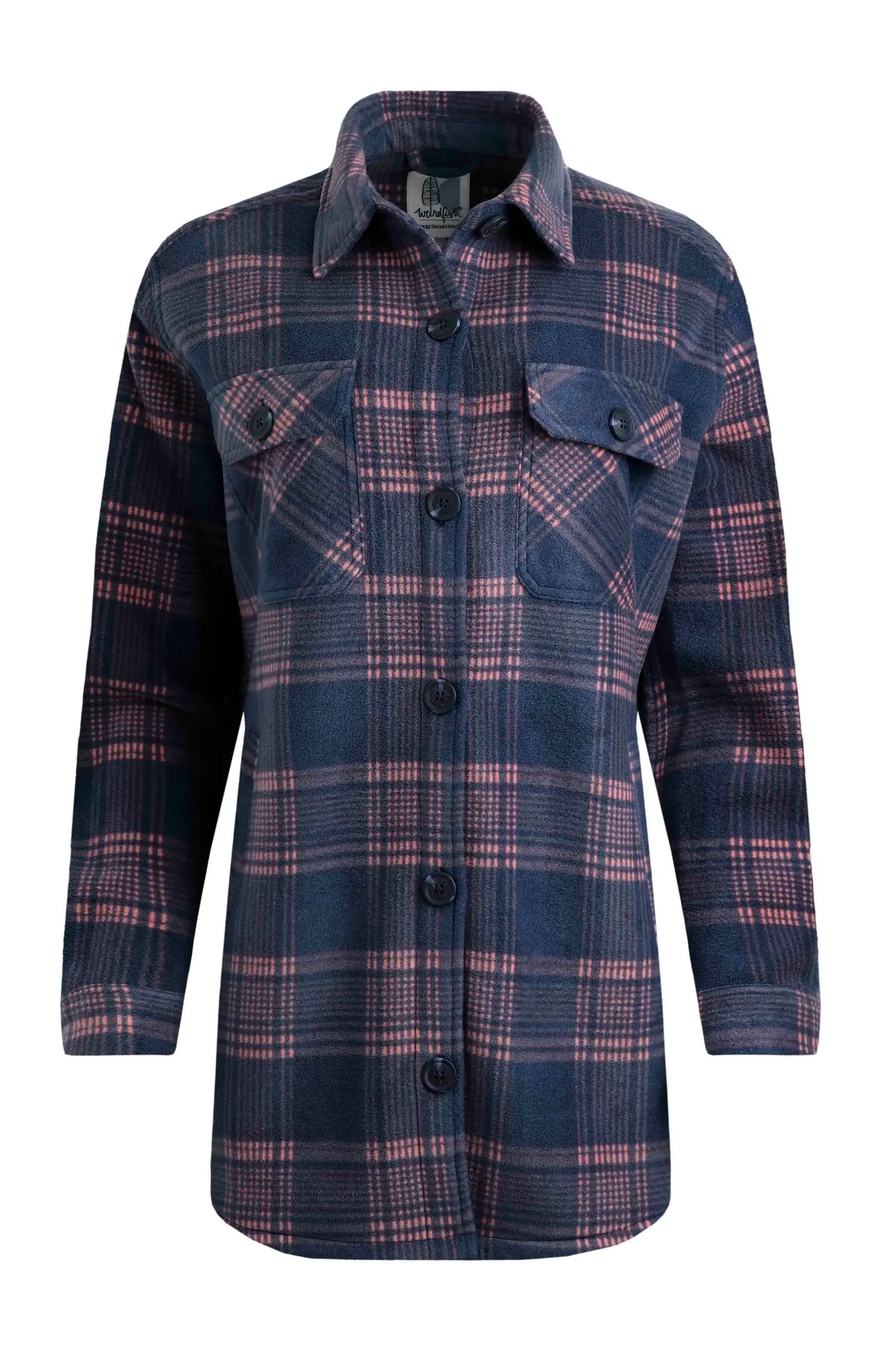 Pockets For Women Weird Fish Autumn Oversized Check Fleece Shacket Blue Mirage