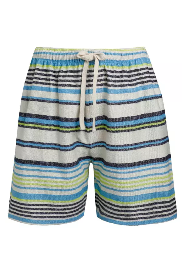 Weird Fish Chichi Organic Cotton Stripe Shorts Blue Surf