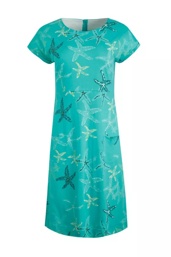 Weird Fish Tallahassee Organic Cotton Jersey Dress Lagoon Blue