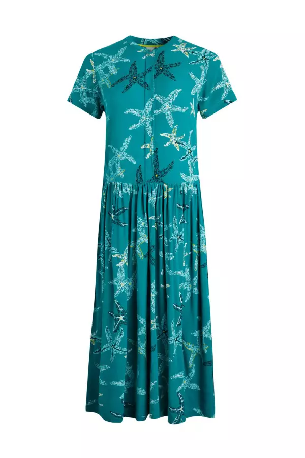 Weird Fish Naffisa Eco Viscose Printed Tea Dress Lagoon Blue