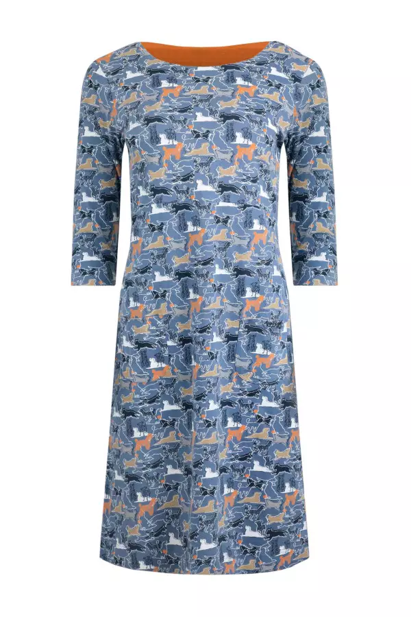 Weird Fish Starshine Organic Cotton Jersey Dress Blue Mirage