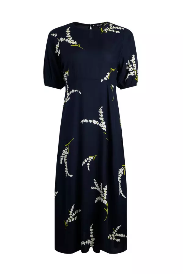 Weird Fish Everly LivaEco™ Printed Viscose Dress Rich Navy