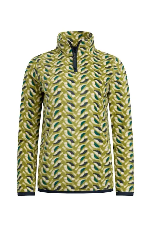 Weird Fish Reena 1/4 Zip Printed Microfleece  Warm Olive