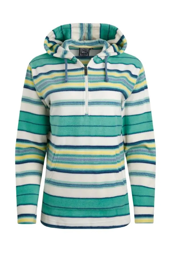 Weird Fish Lana 1/4 Zip Stripe Microfleece Hoodie Aqua Marine