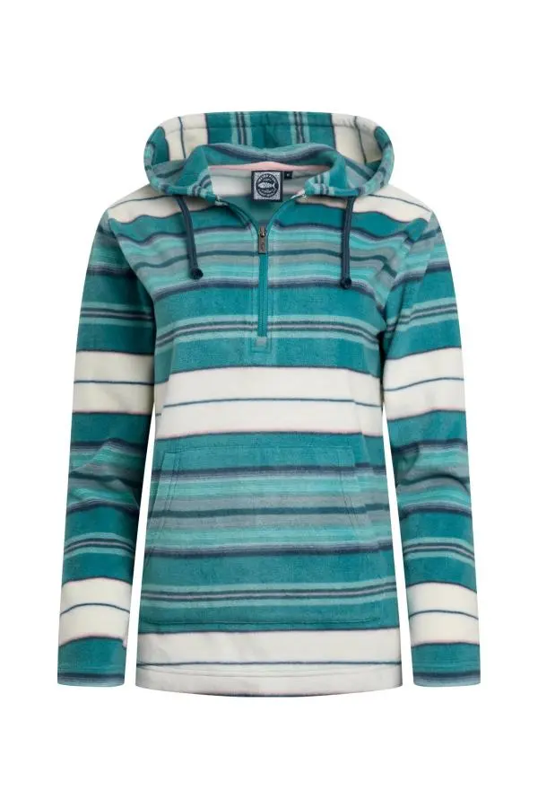 Weird Fish Lana 1/4 Zip Stripe Microfleece Hoodie Lagoon Blue