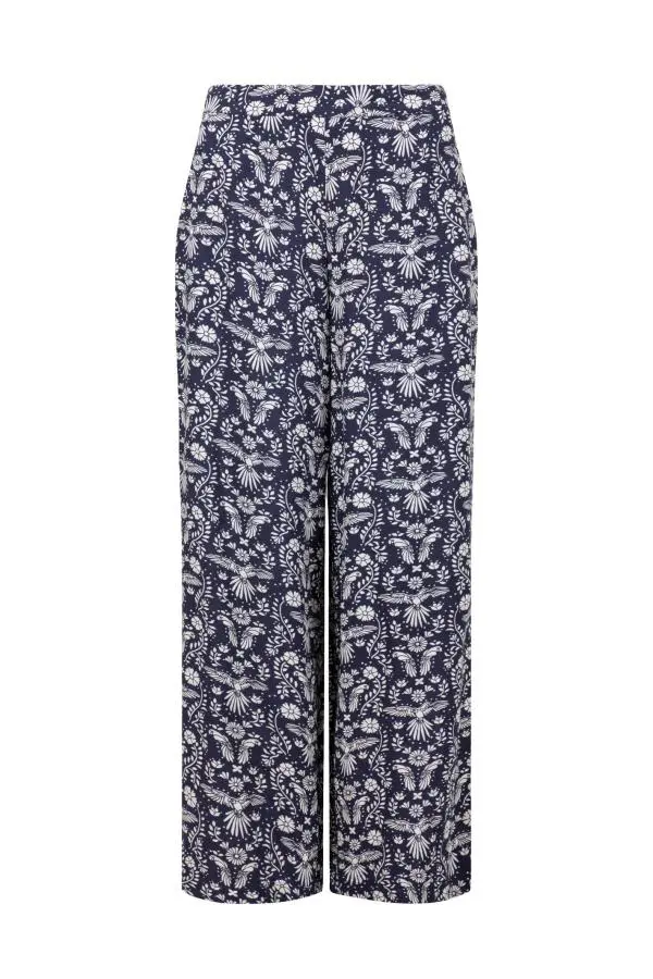 Weird Fish Mounira LivaEco™ Printed Viscose Wide Leg Trousers Rich Navy 