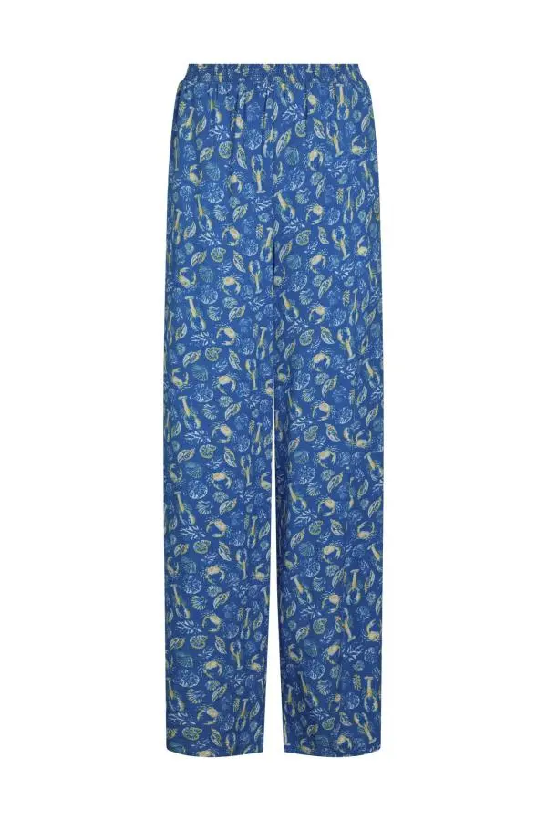 Weird Fish Kannina EcoVero™ Printed Viscose Trousers Adriatic Blue