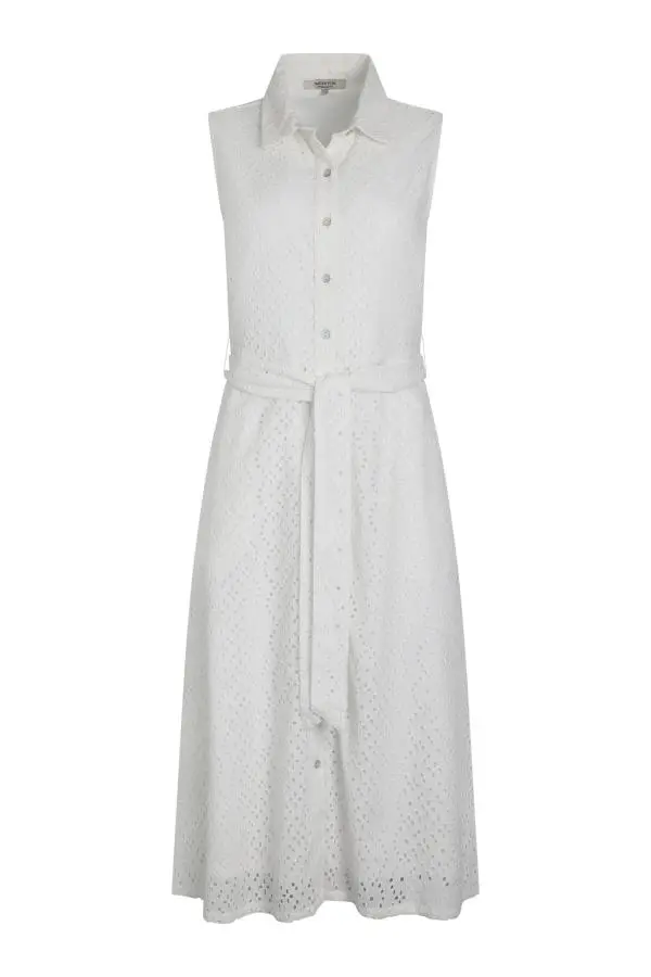 Weird Fish Alinda Cotton Broderie Shirt Dress White