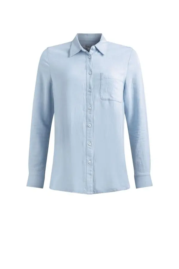 Weird Fish Layla Linen Rich Long Sleeve Shirt Sky Blue