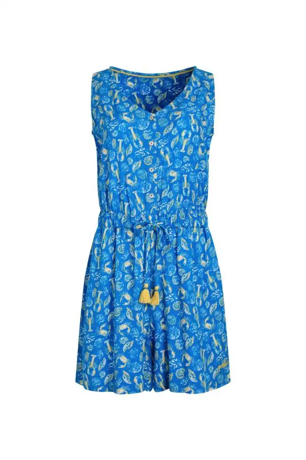 Weird Fish Taka LivaEco™ Printed Viscose Playsuit Adriatic Blue