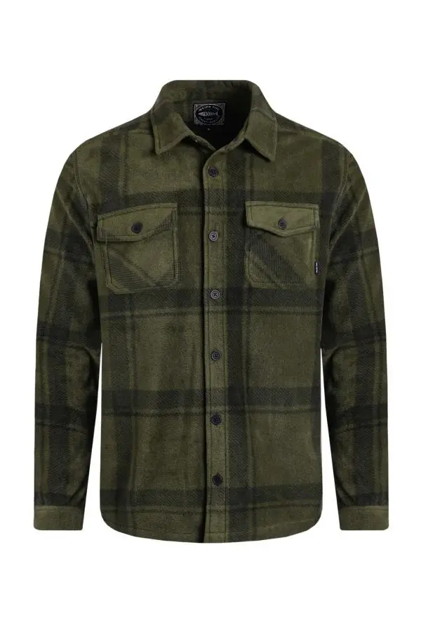 Weird Fish Darrow Printed Fleece Shirt  Winter Green