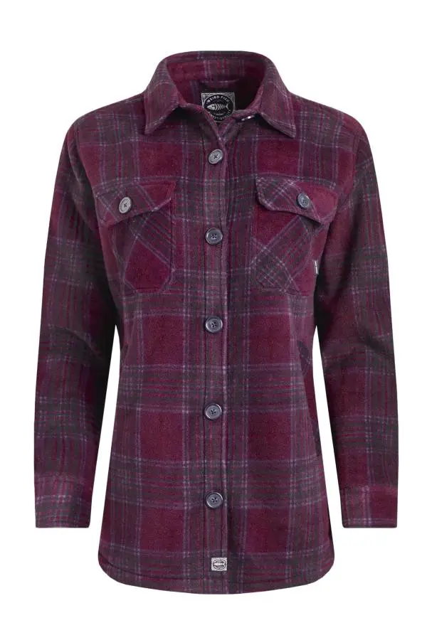 Weird Fish Autumn Check Fleece Shacket Aubergine
