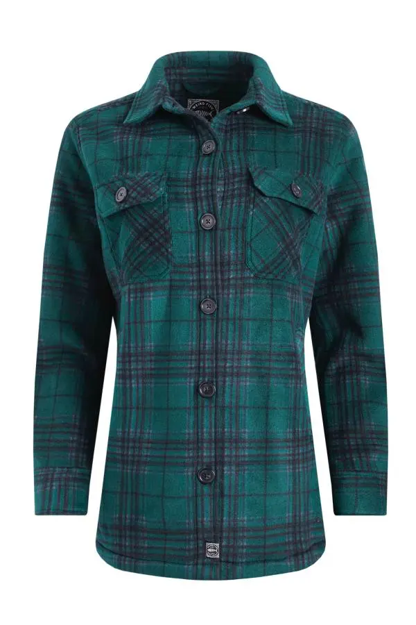 Weird Fish Autumn Check Fleece Shacket Cedar Green