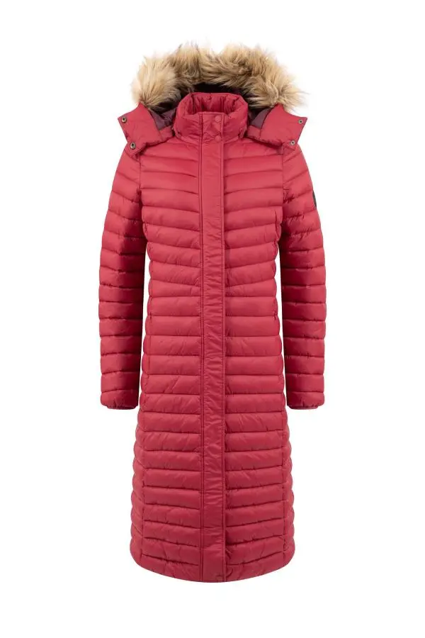 Weird Fish Kempley Lightweight Padded Midline Faux Fur Hooded Jacket Garnet