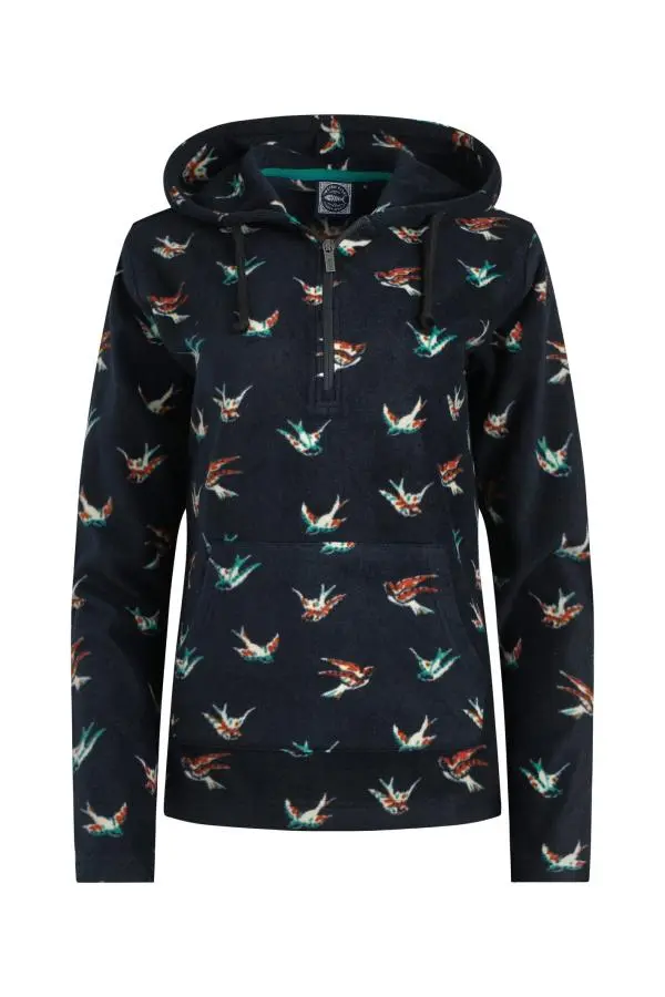Weird Fish Lana 1/4 Zip Printed Micro Fleece Hoody Nightshade