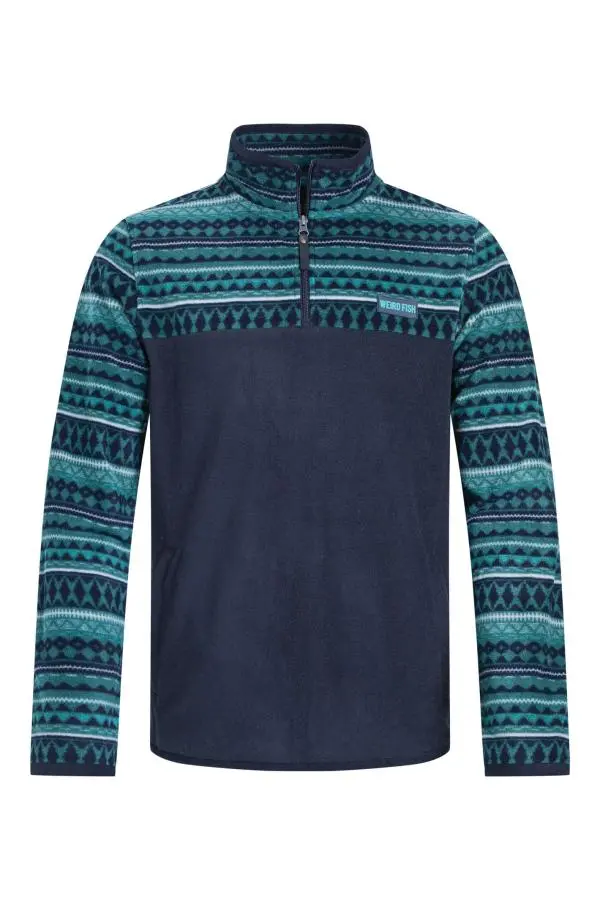 Weird Fish Gilbert Qtr Zip Printed Micro Fleece  Cedar Green