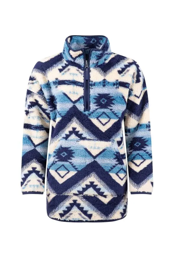 Weird Fish Pikard Printed Plush Qtr Zip Fleece Eclipse Blue