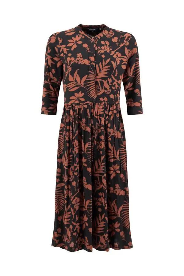 Weird Fish Hellen Printed Crepe Viscose Shirt Dress Bitter Chocolate