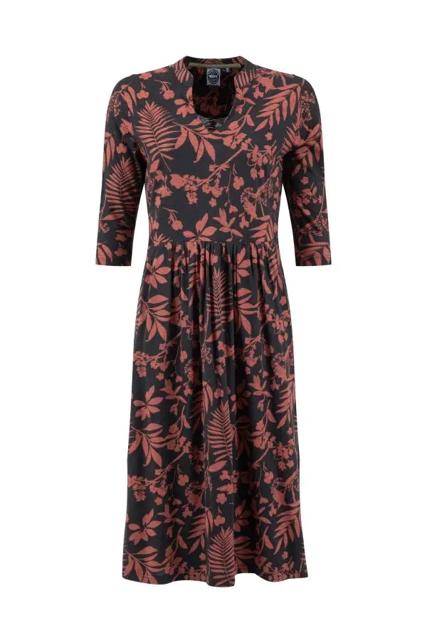 Weird Fish Isolde Printed Jersey Midi Dress Bitter Chocolate
