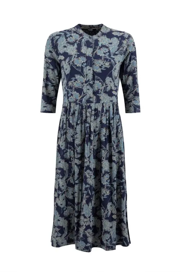 Weird Fish Hellen Printed Crepe Viscose Shirt Dress True Blue