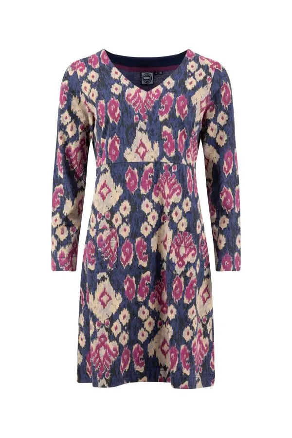 Weird Fish Hope Printed V-Neck Jersey Dress Petrol Blue