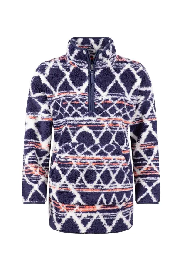 Weird Fish Pikard Printed Plush Qtr Zip Fleece Navy