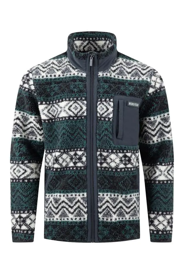 Weird Fish Lucian Full Zip Jacquard Borg Fleece Navy