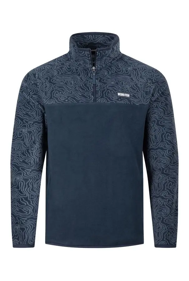 Weird Fish Gilbert 1/4 Zip Printed Microfleece Navy
