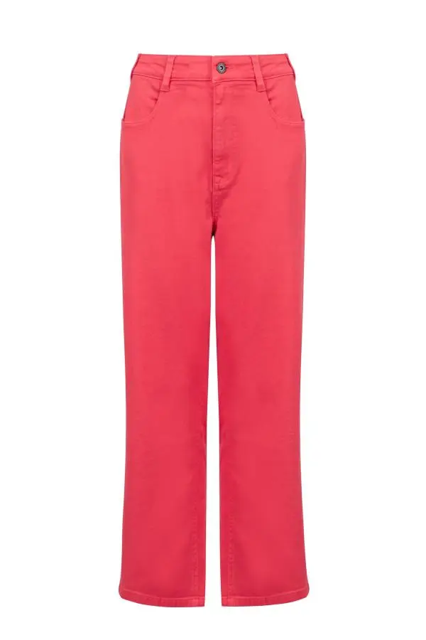 Weird Fish Soulina Wide Leg Cropped Denim Jeans Flamingo