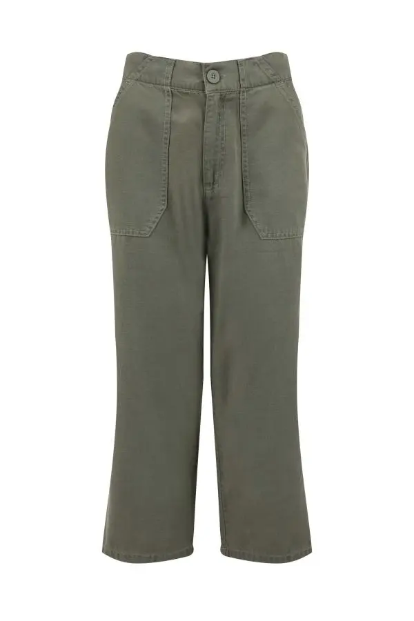 Weird Fish Angelika Cropped Wide Leg Trousers Woodland Sage