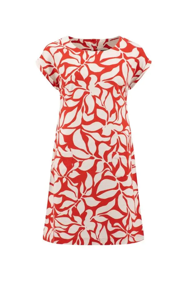 Weird Fish Tampa Printed Linen Rich Dress   Red