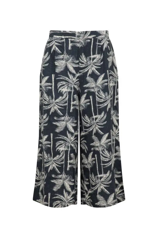 Weird Fish Mossa Printed Linen Rich Culottes Black 