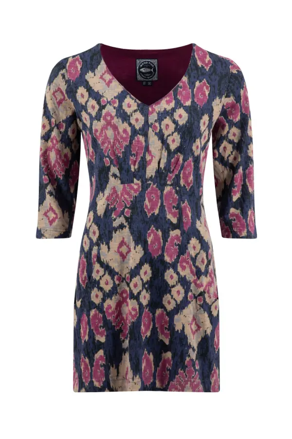Weird Fish Arielle Printed Jersey 3/4 Sleeve Tunic Petrol Blue 