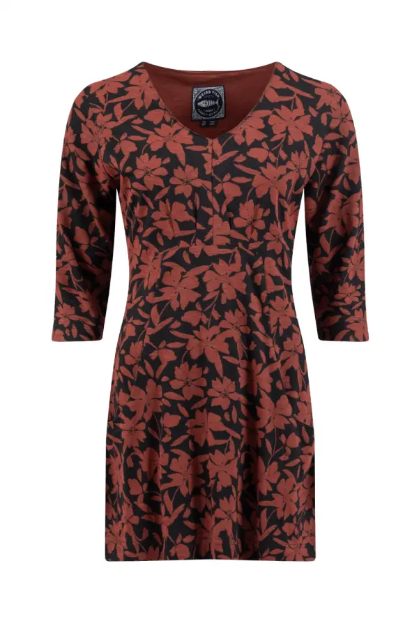 Weird Fish Arielle Printed Jersey 3/4 Sleeve Tunic Conker 