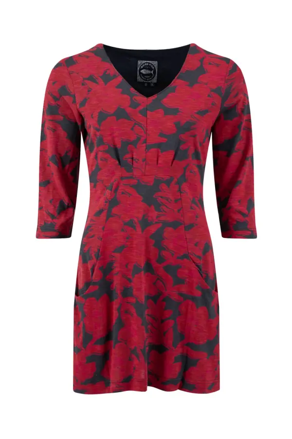 Weird Fish Arielle Printed Jersey 3/4 Sleeve Tunic Cranberry 