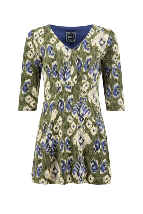 Weird Fish Arielle Printed Jersey 3/4 Sleeve Tunic Artichoke 
