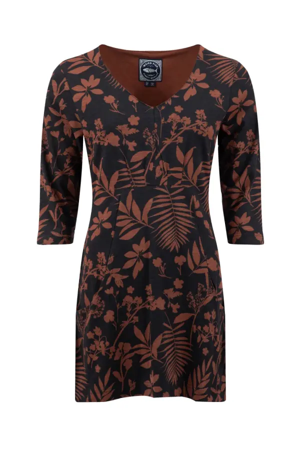 Weird Fish Arielle Printed Jersey 3/4 Sleeve Tunic Bitter Chocolate 